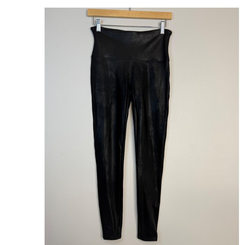 Spanx Faux Leather Leggings Black High Waisted Shaper Large L/G